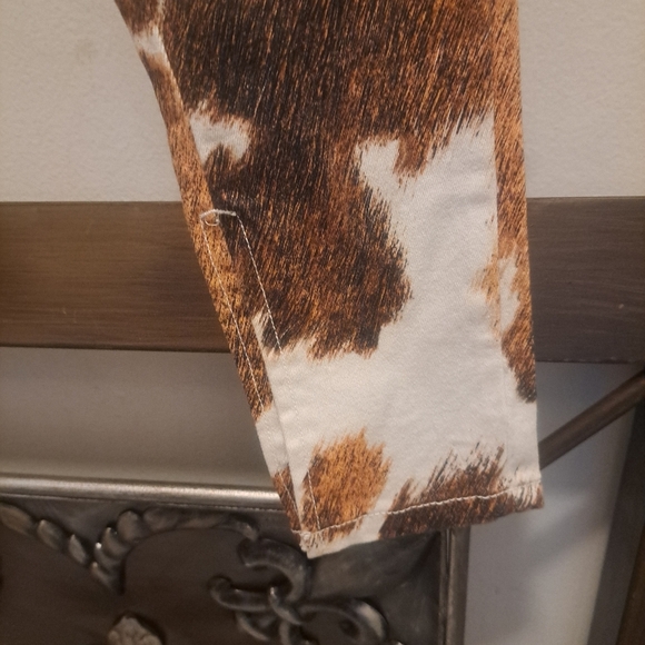 WeWoreWhat stiletto slit cow print jeans. - Picture 5 of 7